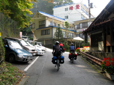 Narrow road through a mountain town.