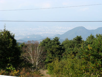 Hazy view of Nagano in the distance.