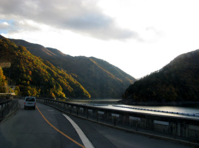 Bus back to Matsumoto;  The Hotaka Mountains are showing the reddish colors of autumn.
