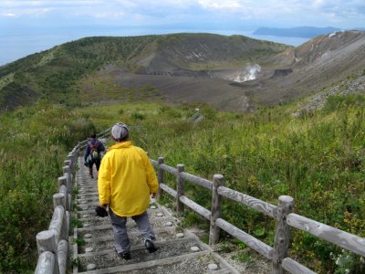 Hiking around the mountain top.