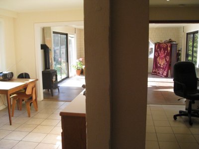 kitchen, living room, office