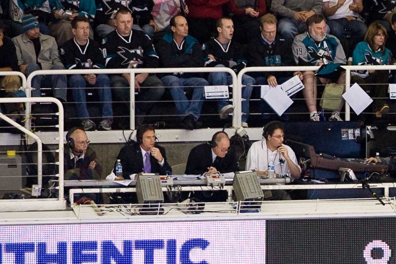 Bob Errey (former Shark) and Paul Steigerwald are the voices of Penguins hockey in San Jose