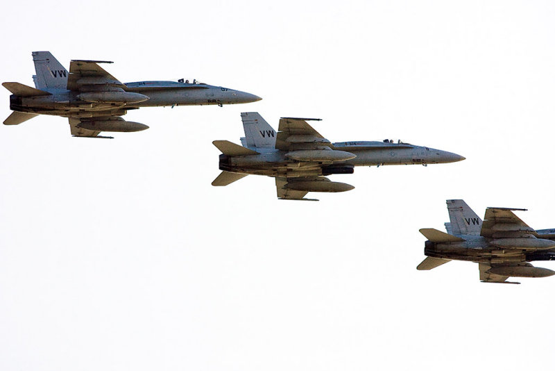 8/7/2010  Three F/A-18 Hornets landing at Oakland Airport