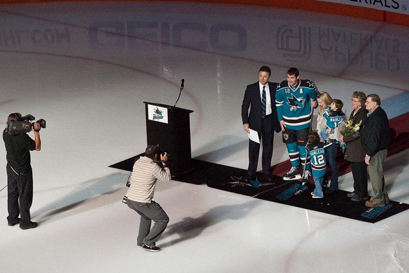 Pregame ceremony honoring Patrick Marleau on his 1,000th career game