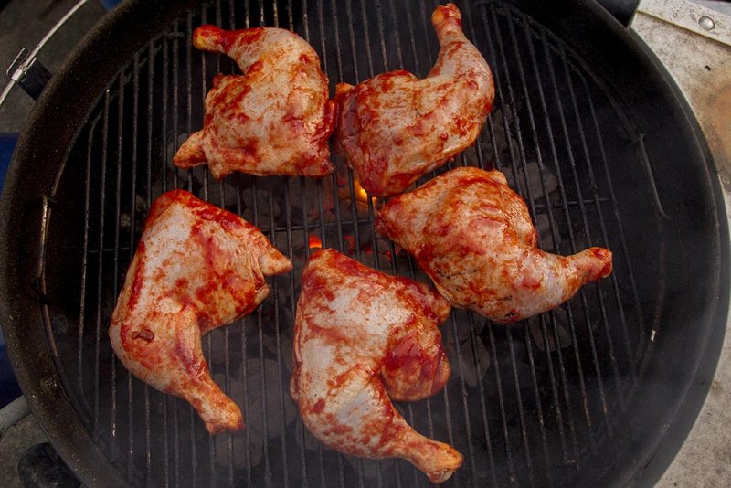 9/17/2012  Grilling chicken legs that were marinated in Korean Bulgogi sauce