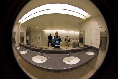 Fisheye view of the Mens room at HP Pavillion
