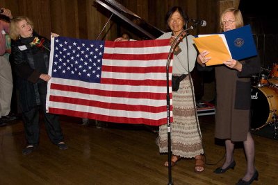 Maggie receives a congratulatory note from House Speaker Nancy Pelosi and an American flag that had flown over the Capitol.