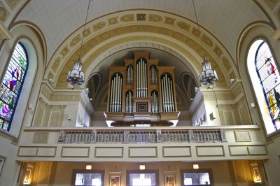  Choir loft organ and marble Communion rail from St. Francis Xavier Roman Catholic Church IMG_7642.jpg