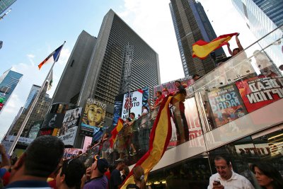 Spain Win the FIFA 2010 Soccer fans celebrate in Time Square NYC