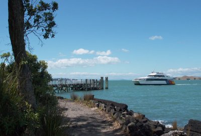Ferry arriving at Rangitoto Wharf