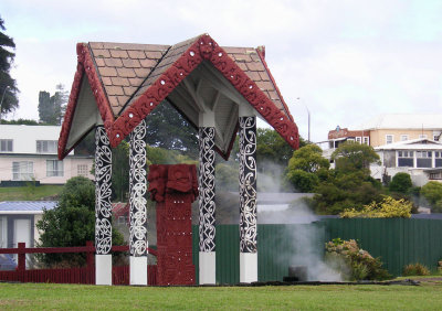 Geothermal steam and Maori culture in suburban Rotorua