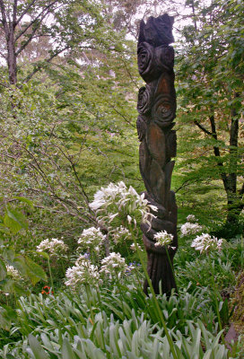 Sculpture among the agapanthus.