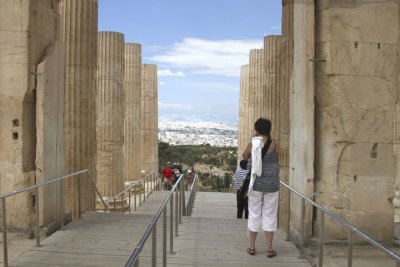 Acropolis -  Propylea looking outward toward Athens.jpg