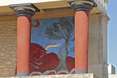 Crete Bull fight fresco copy in situ Palace at Knossos.jpg