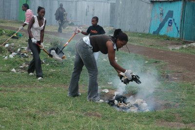 there were many small piles of garbage on fire
