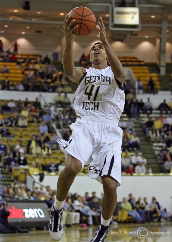 Georgia Tech G Rice glides in for an uncontested layup