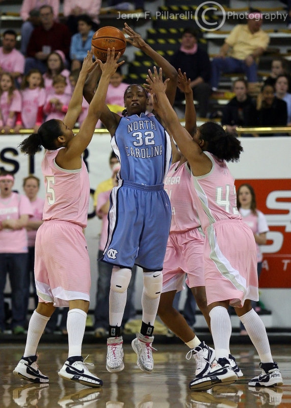 The Tech defense triple teams Carolina F Rashanda McCants