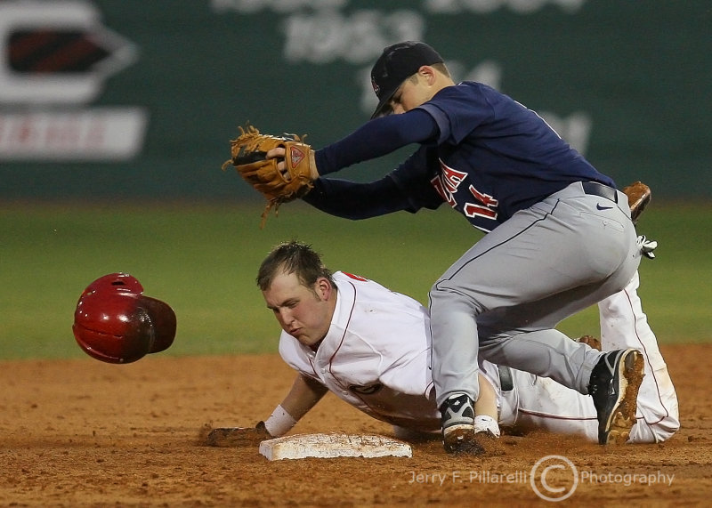 Arizona SS Abel gets Georgia 1B Poythress attempting to steal second