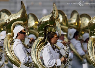 Yellow Jackets Band tuba section performs at halftime