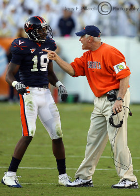 Virginia Cavaliers Head Coach Al Groh shouts instructions at CB Ras-l Dowling