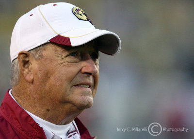 Seminoles Head Coach Bobby Bowden grimaces while watching the action late in the game