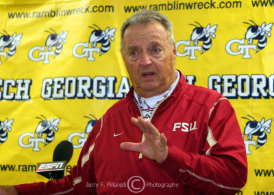 Florida State Seminoles Head Coach Bobby Bowden talks to the press after the 31 – 28 loss to Georgia Tech
