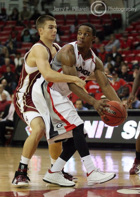 Georgia G Corey Butler is closely guarded by Santa Clara G Alexander
