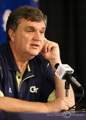 Georgia Tech Yellow Jackets Head Coach Paul Johnson addresses the press after the game
