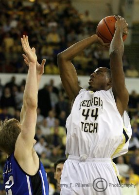 Yellow Jackets F Aminu elevates and shoots over Blue Devils F Singler
