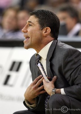 Wake Forest Demon Deacons Head Coach Dino Gaudio disputes a technical foul call from the sidelines