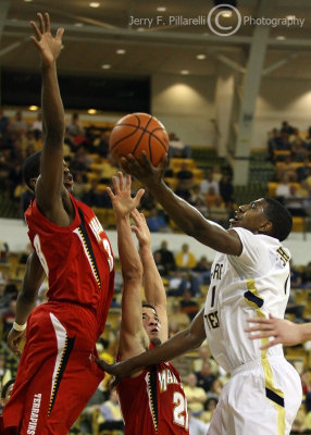 Tech G Shumpert goes up for a shot against Terrapins F Gregory