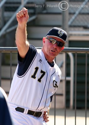 Georgia Tech Head Coach Danny Hall gives instruction in the dugout