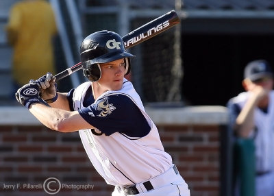 Jackets SS Evan Martin lines up a pitch