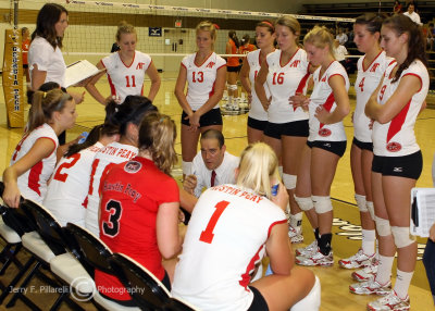 Austin Peay Lady Governors Head Coach Mike Johnson addresses his team during a timeout
