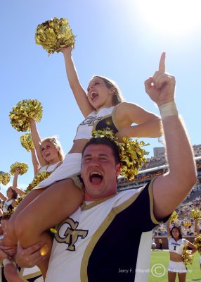 Yellow Jackets cheerleaders celebrate the victory over South Carolina State