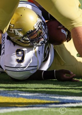 Georgia Tech QB Nesbitt dives into the end zone for a late second quarter score