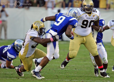 Jackets LB Steven Sylvester gets a third quarter sack of Blue Raiders QB Dasher