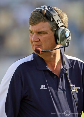 Georgia Tech Yellow Jackets Head Coach Paul Johnson watches his team take on the Hurricanes