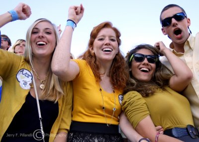 Jackets fans cheers for their team from the north end zone