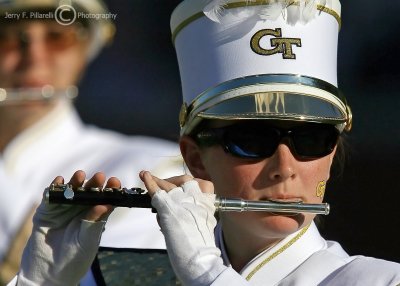 Yellow Jackets Band member performs at halftime