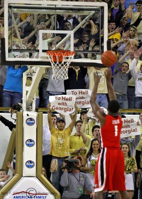 Georgia Tech fans try to disrupt the concentration of Georgia G Leslie as he shoots a foul shot