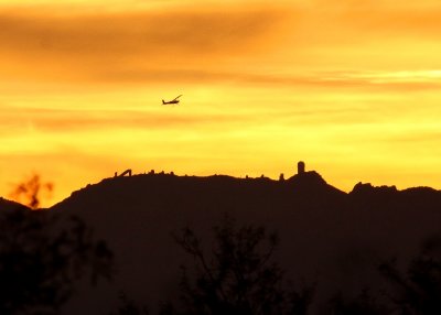 Kitt Peak Observatory as seen from the valley, 40 miles away, after sunset