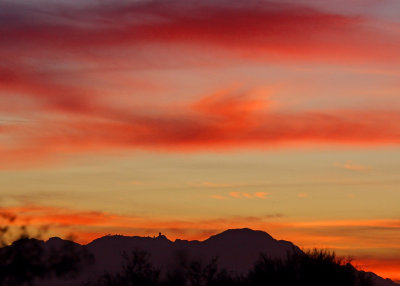 Kitt Peak Observatory as seen from the valley, 40 miles away, after sunset