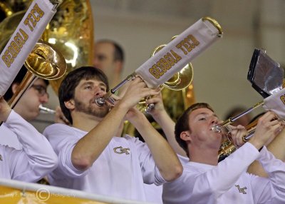 Georgia Tech band plays during a break in the action