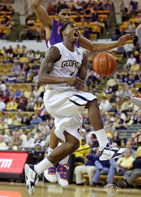 Jackets G Shumpert gets fouled on his way to the basket