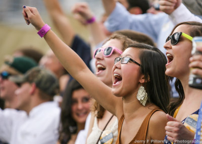 Tech Fan cheers the team on from the student section