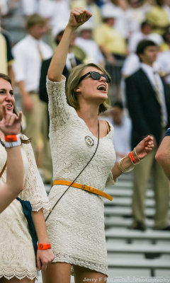 Georgia Tech Fan cheers the team on from the student section