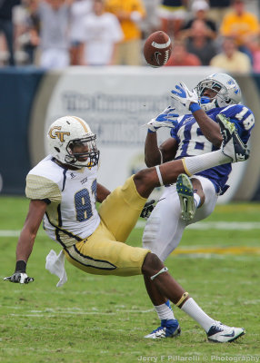 Tech WR Jeff Greene goes down after losing the handle on a pass over the middle…
