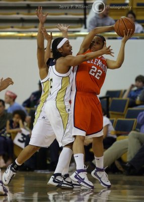 The Tech defense hounds Clemson G Thomas