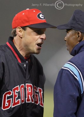 Georgia Bulldogs Head Coach David Perno argues a call